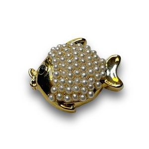 NWOT- Magnolia and Vine Puffer Fish yellow-gold tone white pearlies.